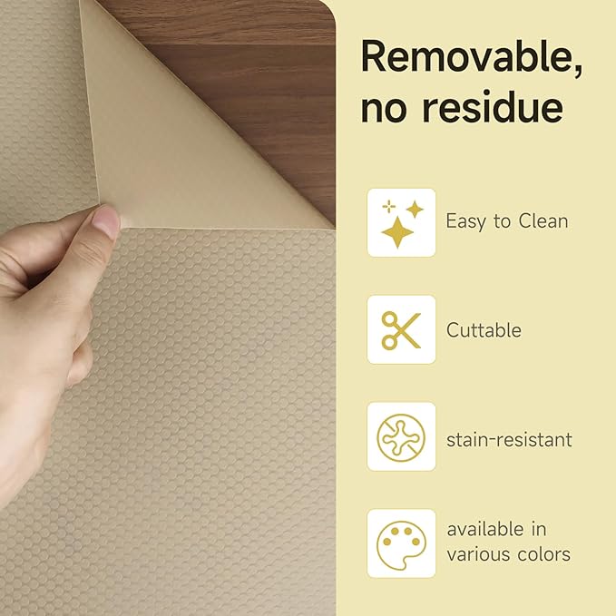 WochiTV Adhesive Shelf Liner 30 X 120 Inches Peel and Stick Kitchen Liner for Cabinets, Drawers Removable Protector Mat Waterproof Contact Covering for Dresser Pantry Countertops Shelves, Khaki - Image 5