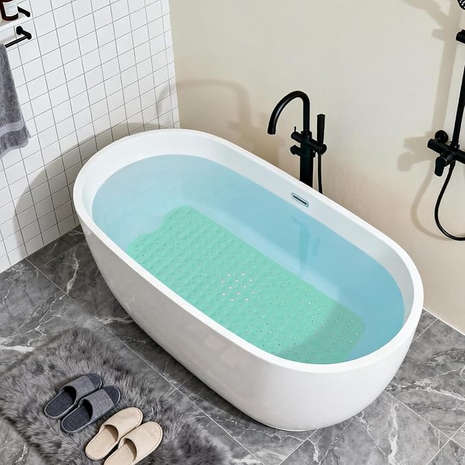 Anti-Slip Bathtub Shower mat, 39.3×15.7 inch（Approximately 100 × 40cm） Soft Oversized Machine Washable Non-Slip Bathtub mat with Drainage Holes, Bathroom Floor Suction Cup.（1-Opaque Mars Green） - Image 5