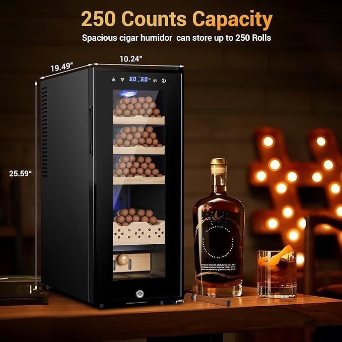 Cigar Electric Humidor, 35L 250 Counts Large Capacity Thermostatic Electric Cigar Cooler Cabinet with Digital LED Screen, Safety Lock,Smart Humidity & Temp Control, Gifts for Men - Image 6