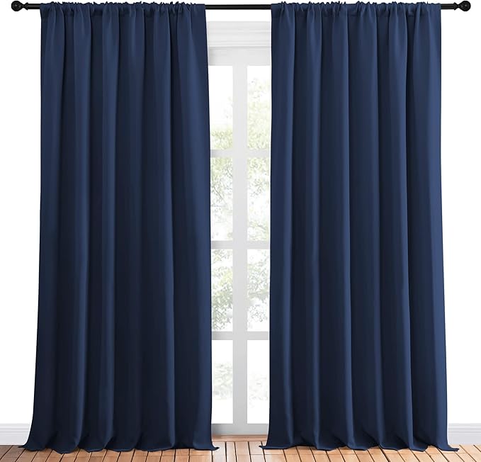NICETOWN Living Room Curtains, Blackout Draperies, Home Decorations Thermal Insulated Solid Rod Pocket Blackout Drapes for Living Room, Hall (Navy, One Pair, 70 x 95-inch) - Image 2