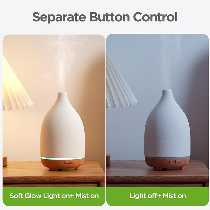 InnoGear Oil Diffuser, 150ML Ceramic Diffuser for Essential Oils Handcrafted Aromatherapy Diffuser Ultrasonic Cool Mist Humidifier with 2 Mist Modes Waterless Auto Off for Room Office, White - Image 4