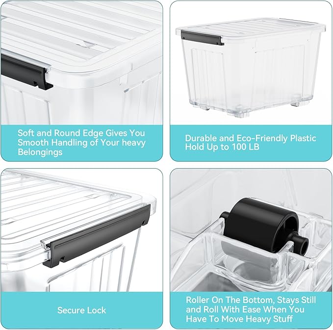 Nazhura 72 Quart Plastic Storage Bin, Stackable and Nestable Storage Boxes with Clear Lids and Secure Latching Buckles, Large Storage Container (Clear, 72Quart-4Pack) - Image 4