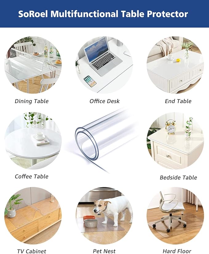 44X96 Inch Clear Plastic Dining Table Protector Pad PVC Tablecloths Waterproof Clear Vinyl Tabletop Cover Mat 1.5mm Thick Transparent Furniture Surface Protector Easy Clean Heat Resistant - Image 6