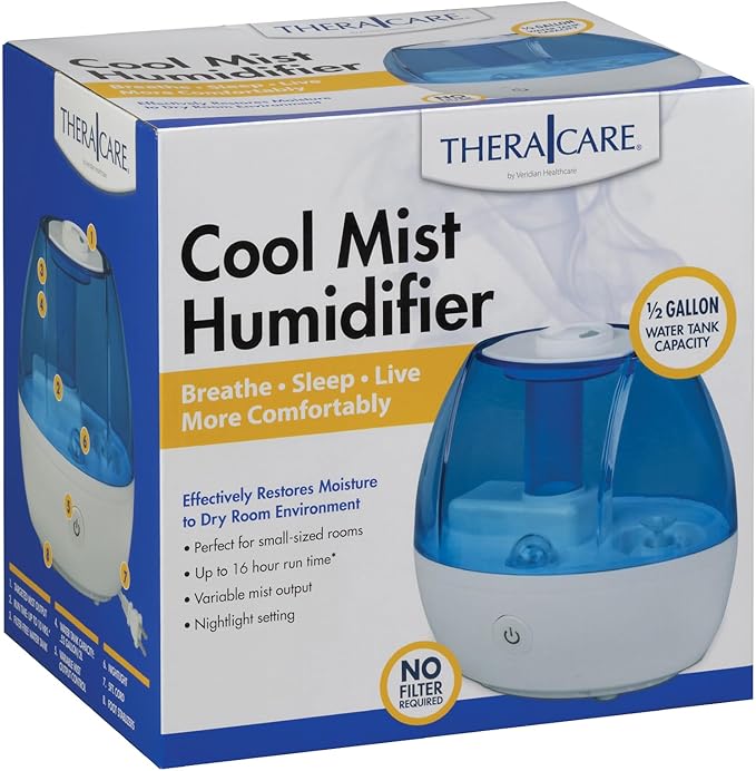 Thera|Care Cool Mist Ultrasonic Humidifier | For Medium Size Rooms | No Filter Required | 16 Hour Run Time - Image 2