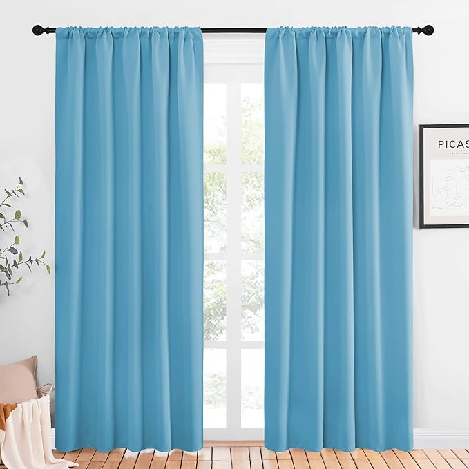 NICETOWN Window Curtains Blackout Drapes, Teal Blue, 1 Pair, 52 by 84-Inch, Thermal Insulated Solid Rod Pocket Blackout Curtains/Draperies for Living Room by NICETOWN