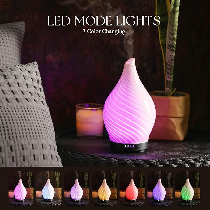 Porseme 150ml Essential Oil Diffuser Glass Color Changing Aroma Air Diffusers Aromatherapy Ultrasonic Cool Mist Humidifier 6 Running Hours Waterless Auto-Off for Sleeping Yoga Office Spa (Pure Pink) - Image 2