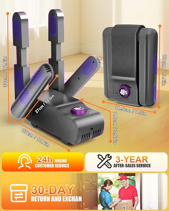 5.0 Upgraded Boot Shoe Dryer【500W German Super Motor】【Dual-Tech 118°F Constant Temp & 360° Circulating Hot Air】4 Adjustable Brackets, U-V Deep Cleaning, Fast Drying for Boot Sneaker Glove Sock (Gray) - Image 7