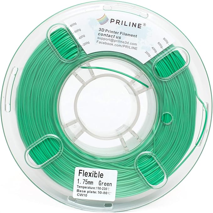 TPU Filament，PRILINE 98A TPU Flexible Soft 3D Printer Filament，1KG 1.75mm Spool Durable Flexible Material, Green - Image 5