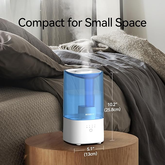 Cool Mist Humidifiers for Bedroom, 2.0L Small Humidifier for Baby and Plant, Last Up to 10H on Max Mist Setting, Auto Shut-Off, Auto-Off Indicator, 360° Nozzle - Image 4