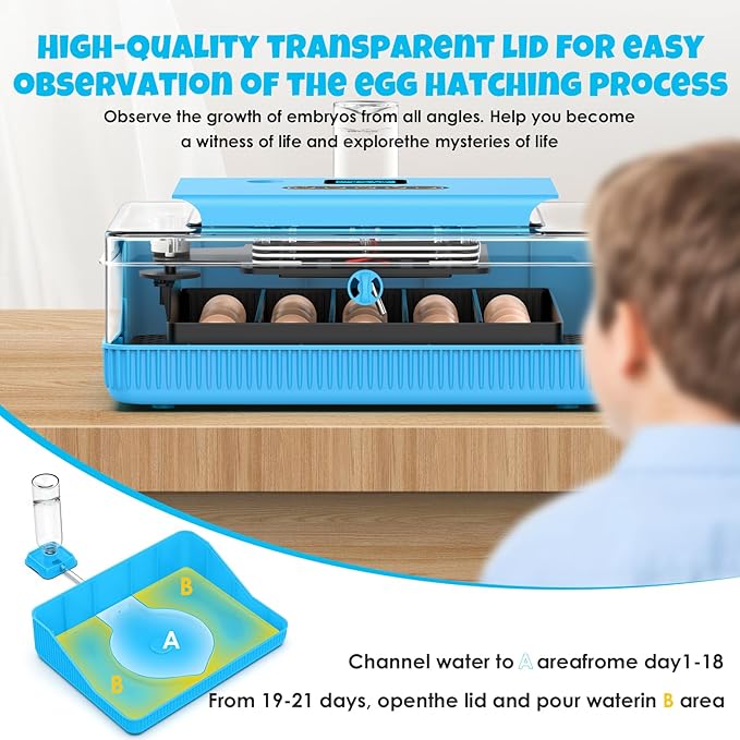 25 Egg Incubator Digital Poultry Hatcher Machine with Automatic Egg Turning, incubators for Hatching Eggs, Temperature & Humidity Control, LED Screen, General Purpose Incubator - Image 6
