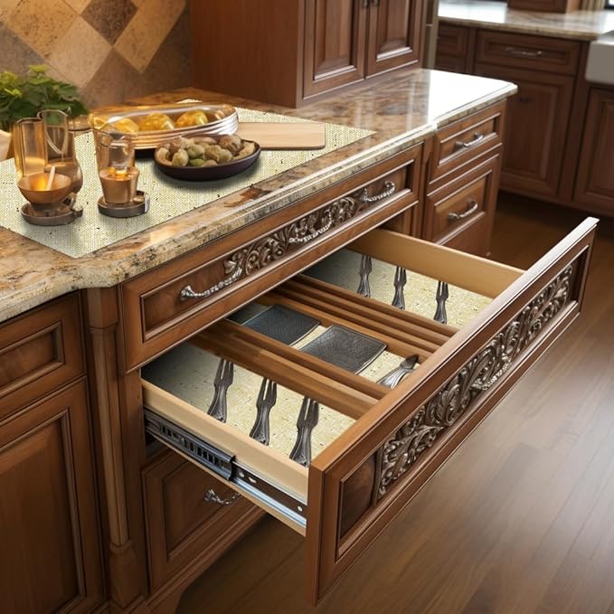 12-inch x 30-ft Shelf Liner Non-adhesive Beige Drawer Liner, Waterproof Durable Anti-Slip Shelf Liner for Cabinets - Image 9