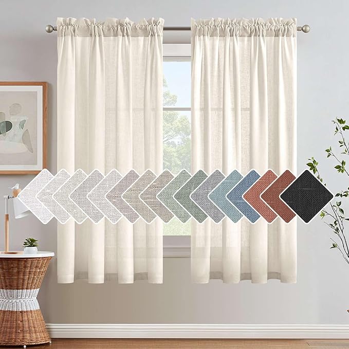 Linen Curtains Elegant Natural Linen Blended Curtains Energy Efficient Light Filtering / Rod Pocket Window Treatments Panels / Drapes for Livingroom (Set of 2, Ivory, 52 inch W X 63 inch L) by HVERSAILTEX