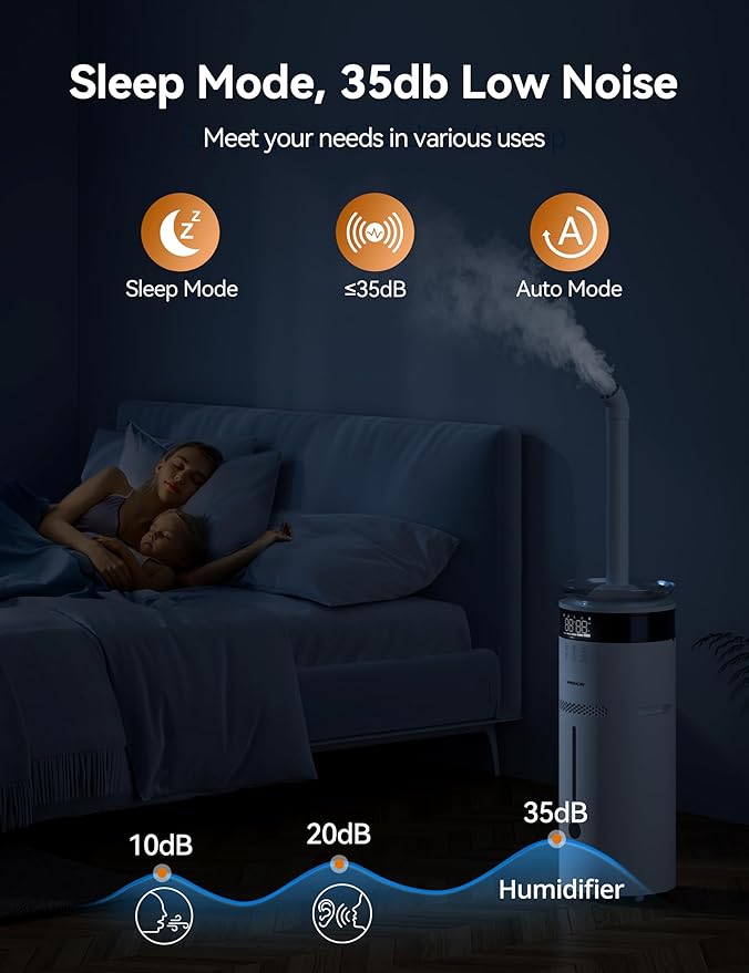 VAGKRI Humidifiers for Large Room, 18L Ultrasonic Cool Mist Humidifier for Home 2000 sq ft, 5 Mist Levels, Auto Mode, Whole House Humidifiers with 2 Extended Tube Quiet Humidifiers for Baby Home Plant - Image 6