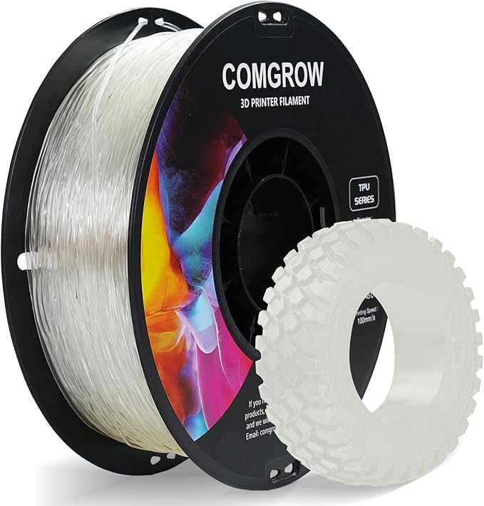 Comgrow TPU Filament 1.75, Flexible 95A Soft 3D Printing Filament fit Most 3D Printers Dimensional Accuracy +/- 0.02mm TPU Transparent1kg (2.2lbs) by Comgrow