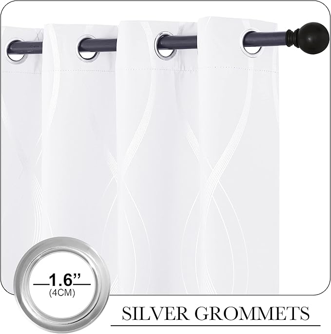 NICETOWN White Curtains Panels for Bedroom 2 Panles Set, 52 inch x 84 inch, Wave Line Foil Print Design Curtains for Patio Sliding Door - Image 3