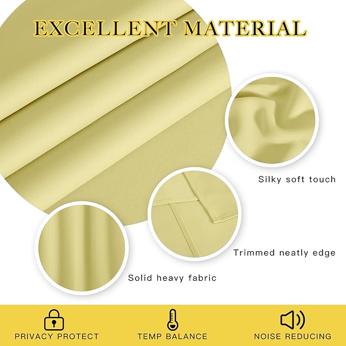 NICETOWN Blackout Curtains for Sliding Glass Door Room Divider Noise Reduce Curtain Panel Portable Window Screen Sliding Partition, W100 x L102 inches, 1 Panel, Paler Yellow - Image 2