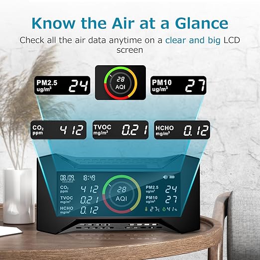 8-in-1 Air Quality Monitor Indoor, CF-20 Portable Air Quality Tester CO2 Monitor (PM2.5, PM10, CO2, VOC, Formaldehyde, Humidity, Temp) 2600mAh Long-Lasting Battery Sleep-Friendly Display - Image 2