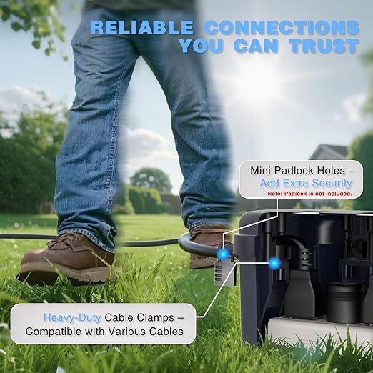 Flemoon [2 Pack] Outdoor Electrical Box Waterproof, Medium Weatherproof Electrical Box (11.5x5.2x4 inch) w/6 Cable Entry Ports, Extension Cord Cover for Power Strip, Timer, Plug, Holiday Light, Gray - Image 8