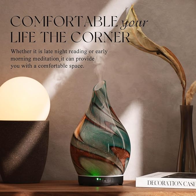 Porseme 280ml Essential Oil Diffuser Glass Color Changing Aroma Air Diffusers Aromatherapy Ultrasonic Cool Mist Humidifier 7 Running Hours Waterless Auto-Off for Sleeping, Yoga, Spa (Teal Green) - Image 7