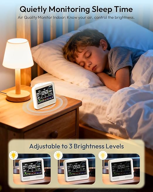 Air Quality Monitor Indoor, 16 in 1 Air Quality Tester for CO2 Monitor, TVOC, PM1.0 PM2.5 PM10, HCHO Temperature Humidity & Time, AQI Monitor with Alerts for Home (PureWhite) - Image 6