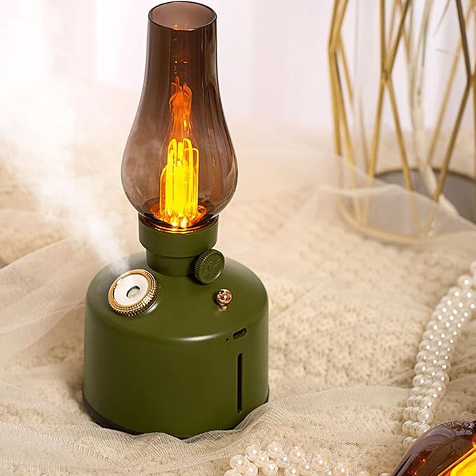 Humidifier Vintage Lantern with Lamp, Kerosene Lamp Shaped Quiet Home Humidifier, Aromatherapy Diffuser, 2 Mist Settings, Stepless Dimming, 260ML (Green) by Wisoqu