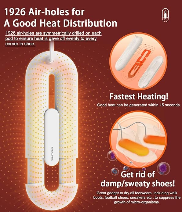 Snowpea Electric Shoe Dryer, Ski Boots Dryer, Shoe & Boot Warmer for Sweaty Sneakers Trainer Shoes with 3/6/9 Hours Timer - Image 5