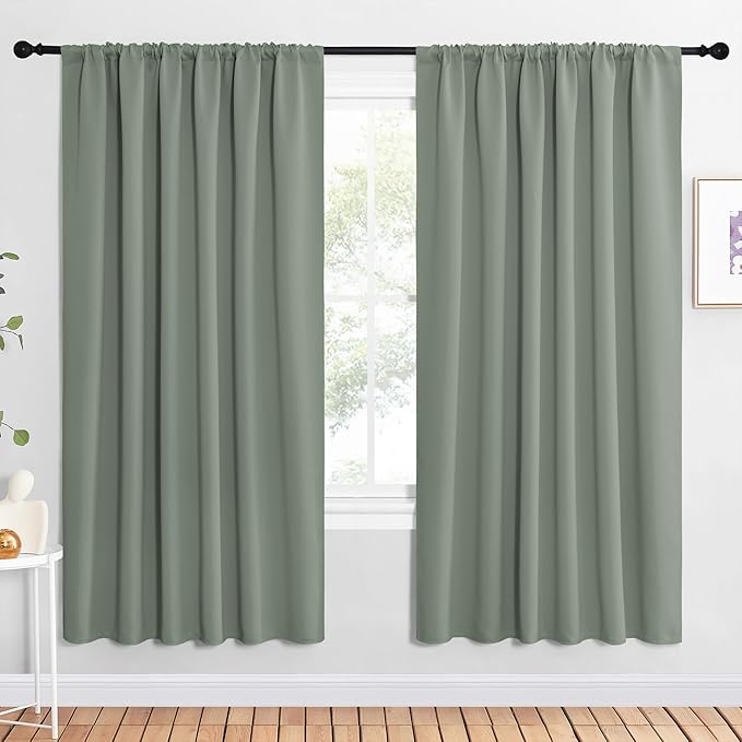 NICETOWN 2 Panels Blackout Curtains, Rod Pocket Window Curtains Room Darkning Drapes for Bedroom/Living Room, Thermal Insulated Solid Draperies for Home Office/Study, 62 by 72-Inch, Greyish Green by NICETOWN