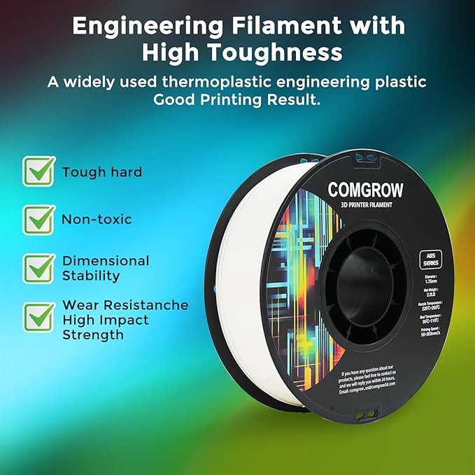 Comgrow ABS 3D Printer Filament, 1.75mm, Heat Resistant, 1kg, White, 1.75mm Diameter, 1lb Weight, Acrylonitrile Butadiene Styrene Material - Image 2