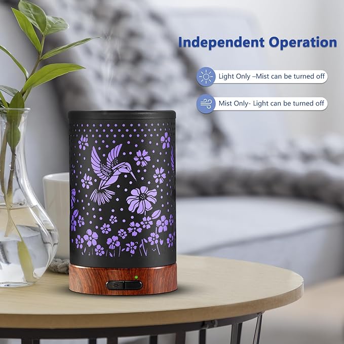 Essential Oil Diffuser Aromatherapy Diffuser - Metal Aroma Diffuser for Home 150ml Ultrasonic Cool Mist Diffuser with 7 Colors Light Auto Shut-Off Protection for Home Office Decor & Gift(Hummingbird) - Image 4