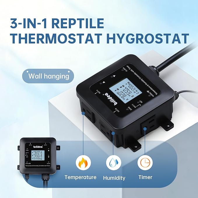 Briidea Smart WiFi Temperature and Humidity Controller with Timer Outlet, 3-in-1 Reptile Thermostat Hygrostat, App Control via Dual-Band 2.4G/5G WiFi for Greenhouse, Incubator, Mushroom, and Homebrew - Image 2