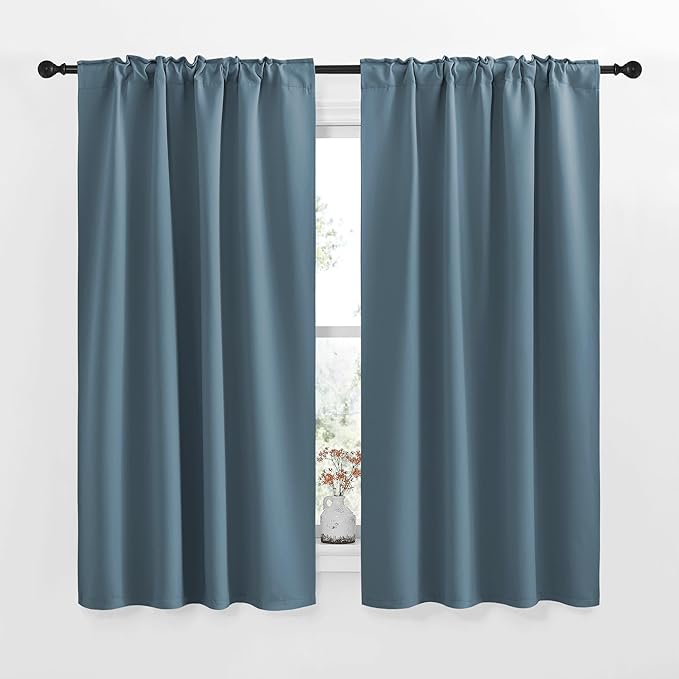 NICETOWN Blackout Curtain Panels for Living Room - (Smoky Blue Color) 34x48 inch, 2 Panels Set, Room Darkening Blackout Drapes for Window - Image 2