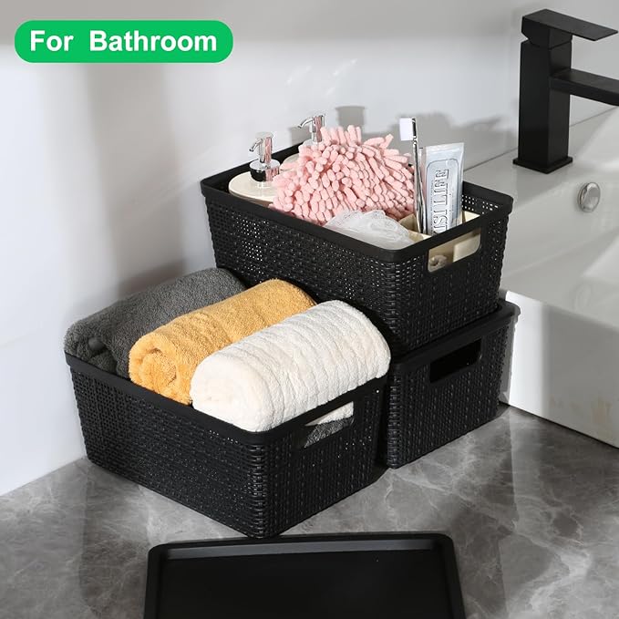 6 Pack Plastic Storage Baskets With Lids,Black Breathable Stackable Storage Bins,Small Storage Containers,for Organizing Storage Baskets on Desktops,Closets,Playrooms,Classrooms,Offices - Image 6