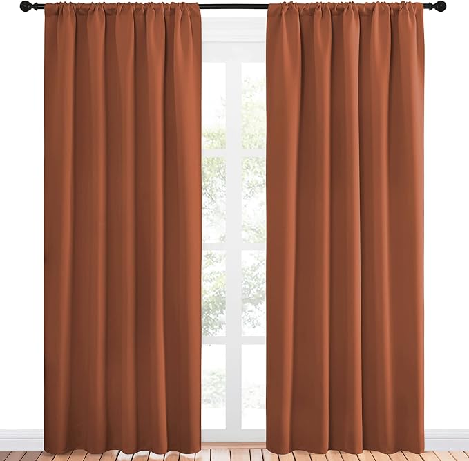 NICETOWN Blackout Curtains and Drapes - Thermal Insulated Solid Rod Pocket Blackout Draperies/Panels (Burnt Orange, 1 Pair, 52 by 84 inches) - Image 2