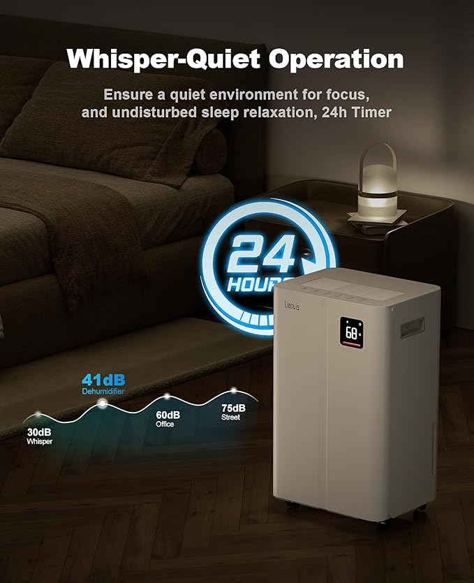 50 Pint Dehumidifier for Large Rooms & Basements, Up to 4,500 Sq.Ft, Automatic Humidity Control with Continuous Drain, Quiet 40dB, 24-Hour Timer, Wheels & Child Lock - Image 5