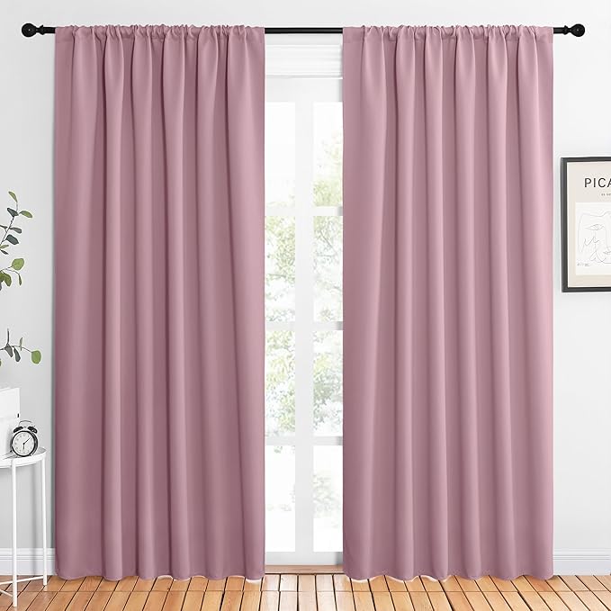 NICETOWN 2 Panels Blackout Curtains, Rod Pocket Thermal Insulated Drapes 84 inches Long, Easy-Care Modern Home Decoration Sunshades for Guest Room, Living Room, Office, 62 x 84 Inch, Rouge Pink by NICETOWN