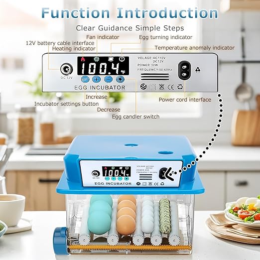 Automatic Egg Incubator 16 Egg Incubators for Hatching Eggs with Temperature Control Humidity Control and Display for Goose Chicken Duck Quail Pigeon Eggs Auto Turner, Blue - Image 3