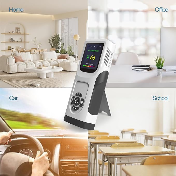 6-in-1 Air Quality Monitor Indoor CO2 Monitor, 3000mAh AQI TVOC Air Quality Tester for Home PM2.5 PM10 Particle Counter Air Quality Monitor with Graph, Portable Outdoor LED Screen - Image 7