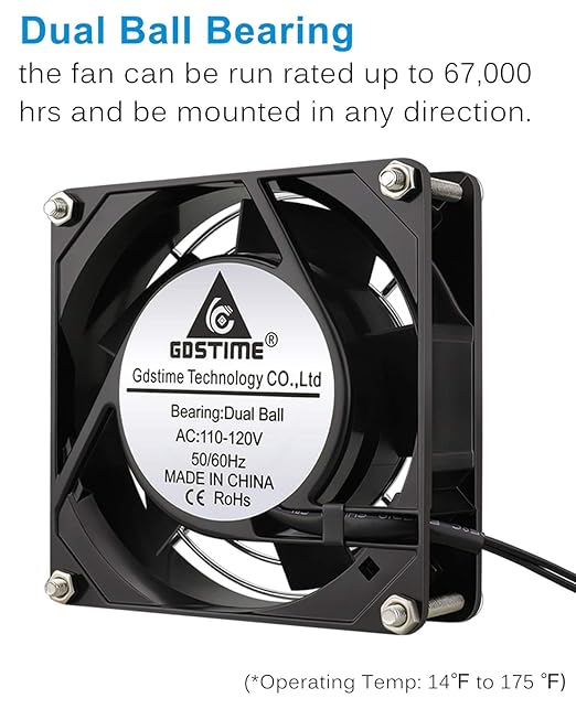 GDSTIME Axial Fan 90mm, 110V 120V AC 92mm x 92mm x 25mm Dual Ball Bearing w/Power Cord for DIY Cooling Ventilation Projects - Image 4