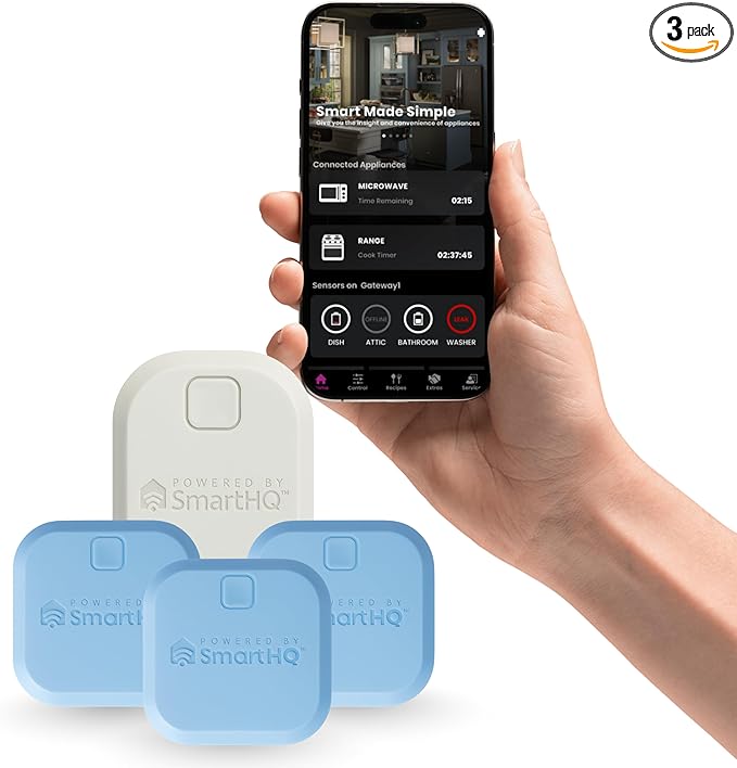 SmartHQ™ WiFi Water Leak Detector, Personal Security Water Leak Alarm with App Alerts, Wireless Leak Detection for Bathroom, Laundry Room, Basement, Garage, 3-Pack (Battery Included) by GEAppliances