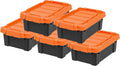 IRIS USA 3 Gallon Lockable Storage Bins with Lids, 5 Pack - Made in USA, Heavy Duty, Stackable Containers, Garage Organizing Bins Moving Tubs, Rugged Sturdy Equipment Utility Box - Black/Orange by IRISUSA
