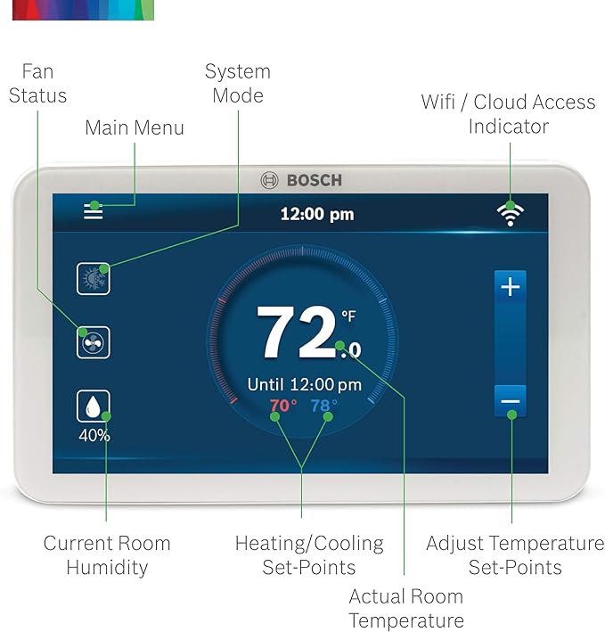 Bosch Large 5-Inch Full-Color Touch Screen Sleek Easy Setup Connected Control Smart Phone Wi-Fi Thermostat for 24V HVAC Systems with Bosch Connected Control App - Image 5