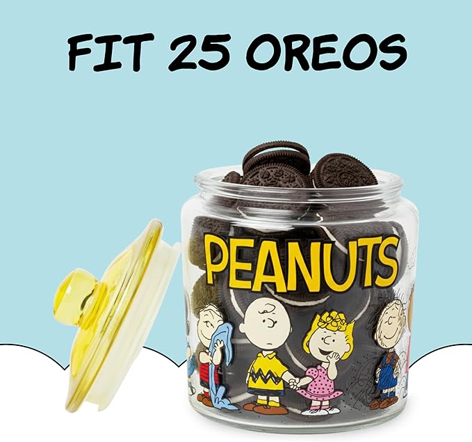 Silver Buffalo Peanuts Squad Featuring Charlie Brown, Snoopy, Schroeder, Lucy, Linus, Sally, Pigpen, Woodstock, and Franklin Glass Cookie Snack Candy Jar with Lid (Small) - Image 3