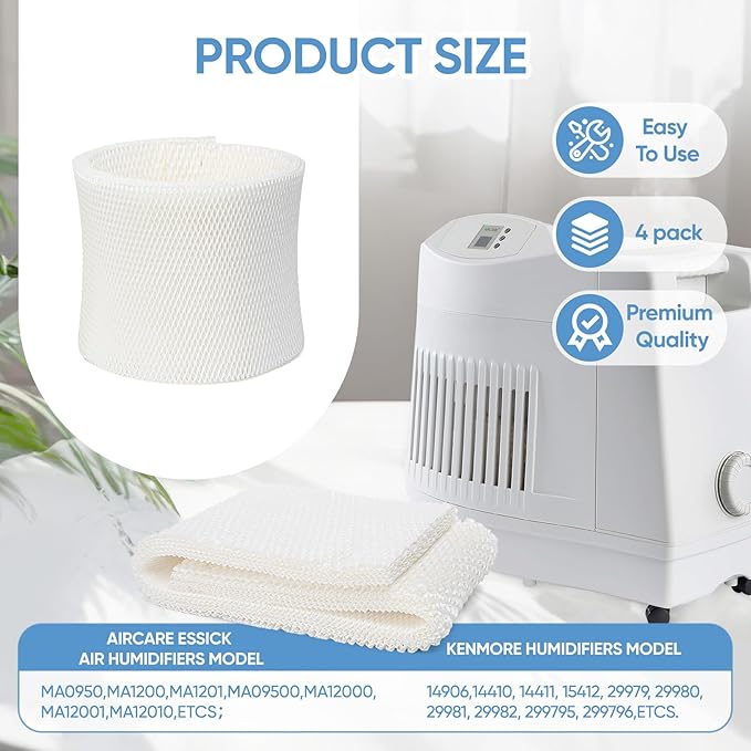 4 Pack MAF1 Humidifier Wicking Filters Compatible with AIRCARE & MoistAIR & Kenmore Essick Air MAF1, Fits humidifier Model Numbers MA0950, MA1200, MA1201, MA09500, MA12000, MA12001, MA12010 - Image 2