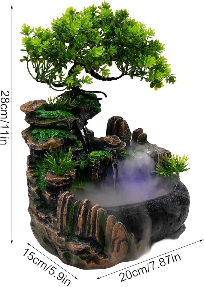 11-Inch Tabletop LED Waterfall Fountain with Atomizer – Quiet Resin Rockery Mist Humidifier for Bedroom, Office, Meditation or Gift Décor - Image 6