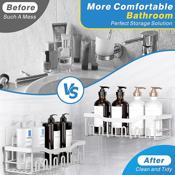 EUDELE 5-Pack Rustproof Stainless Steel Shower Caddy Set– No Drill Adhesive Bathroom Organizer, Space-Saving Shower Shelves for Apartment Essentials, Bathroom/Kitchen Storage Home Decor-L Size - Image 3