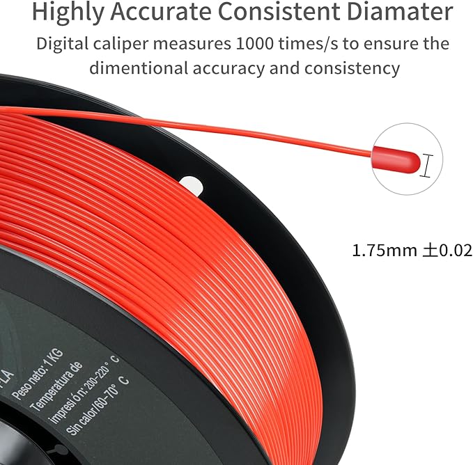 PLA 3D Printer Filament, Dimensional Accuracy +/- 0.02 mm, 1 kg Spool(2.2lbs), 1.75 mm，Red - Image 5