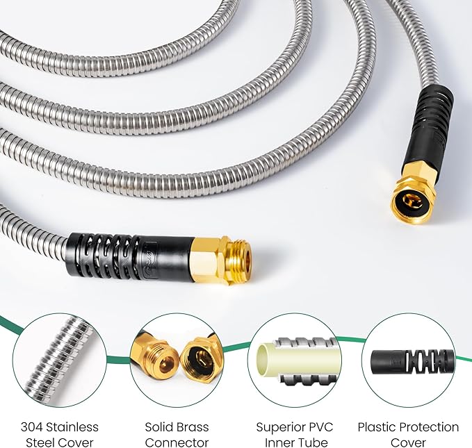 Cesun 10 FT Metal Garden Hose, Drinking RV Water Hose, Reinforced Metal Fittings, Dehumidifier Drain Hose Connector Extension, Reel Extender for Yard - Image 2