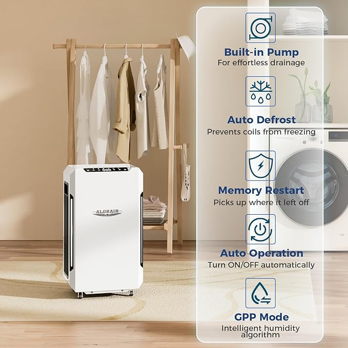 ALORAIR 120 Pints Commercial Grade Dehumidifier with Pump & Drain Hose SLGR Tech High Efficient Industrial Dehu for Bedroom, Basement, Bathroom, Home Use, Garage, Warehouse, 5 Years Limited Warranty - Image 6