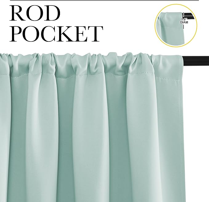NICETOWN Bedroom Curtains Blackout Draperies, Aqua Blue, 1 Pair, 34-inch W x 63-inch L, Home Decorations Thermal Insulated Solid Pole Top Blackout Drapes for Living Room - Image 2