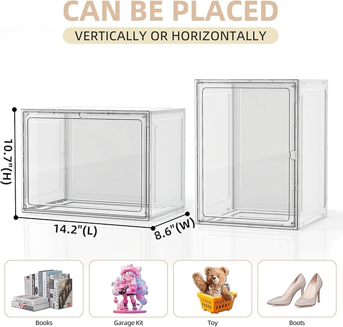 5 Pack Stackable Storage Bins with Lids, White Plastic Storage Container with Clear Lids, Clear Display Case with Magnetic Door for Purse, Handbag, Figure, Collectibles, Doll, Bag, 14.2"x8.66x10.6" - Image 7